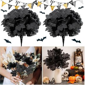 Halloween Branches, 2 Pack Black Artificial Flowers Branches, Fake Maple Leaf Flower Stem, 15 Inch Black Artificial Flower Bouquet Branches for Wedding Table Centerpiece Halloween Home Decor