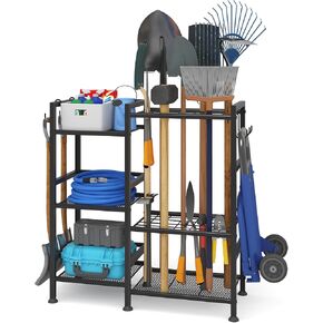 keomaisyto Yard Tool Organizer for Garage Organization, 3 Tier Garden Tool Storage Rack with 35 Long-Handled Tool Slots, Heavy Duty Garden Tool Holder with Adjustable Feet for Shed, Yard, Garage in Saudi Arabia