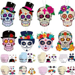 Sumind Day of Dead Decorations Sugar Skull Crafts Kits for Kids Dia De Los Muertos Decor Halloween Ghost Ornaments Halloween Day of Dead Fiesta Party Supplies Fun Home Activities Classroom (48 Sets)