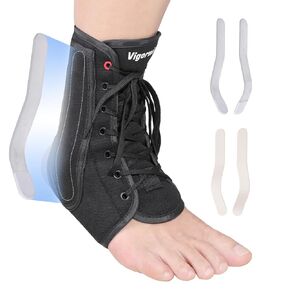 Ankle Brace for Sprained Ankle, Lace up Ankle Brace with 1Pair Metal and Plastic Support Bars, Ankle Stabilizer Brace for Men Women, Achilles Tendon Support Brace for Left Right, L