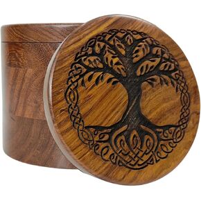 Wooden Urn for Human Ashes Round Shape-Beautiful Tree of Life Engraved-Wooden Urns Handcrafted Funeral Cremation Urn for Ashes Rosewood Decorative Keepsake urn