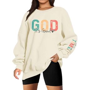 VILOVE God is Good Sweatshirt Christian Shirts for Women Oversized Jesus Religious Pullover Bible Verse Inspirational Tops