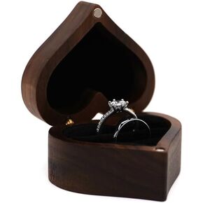 Wooden Ring Jewelry Box, Mini Engagement Ring Holder Box, Hexagon Walnut Wedding Ring Case with 2 Slots, Elegant and Retro Ring Holder Box for Proposal (Hexagon White)