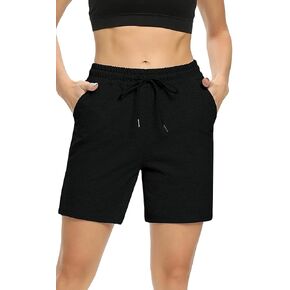 Women's 5 Inches Drawstring Elastic Cotton Shorts Casual Fitted Athletic Shorts with Pockets