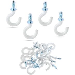 Mgoodoo 20PCS Cup Hooks Screw in, 2.9 inch White Ceiling Hook Heavy Duty for Hanging Plants Mugs, Wind Chime, Utensils, Outdoor String Lights