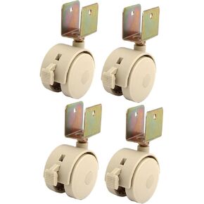 uxcell 4pcs 20mm Plastic U Bracket Swivel Caster Wheel Tan w Brake