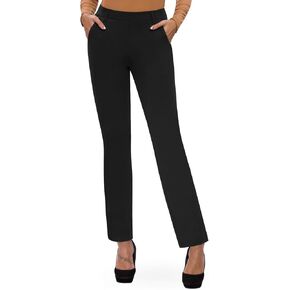 Bamans Women's Dress Pants Straight Pull On Office Business Casual Stretch Work Slack