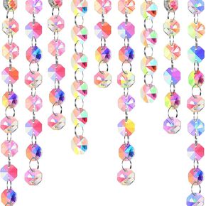 33ft 14mm Glass Crystal Beads Garland Strands, Iridescent Clear Acrylic Diamond Hanging Chandelier Bead Chain Ornament String Decorations for Manzanita Christmas Tree Wedding Party
