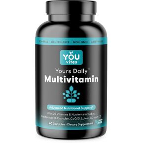 Methylated Multivitamin - Yours Daily Adult Multi Iron Free with Methyl B12, Methylfolate as Quatrefolic®, CoQ10, Lutein, D3 and K2 for Energy, Heart, Mood, and MTHFR Support* - 60 Capsules