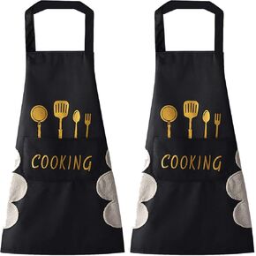 DILLMAN Women Kitchen Apron with Hand Wipe Pockets，Big Pocket,Hand-wiping, Waterproof for Cooking Baking