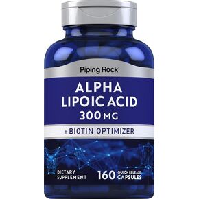 Piping Rock Alpha Lipoic Acid 300mg | Plus Biotin Optimizer | 160 Capsules | Non-GMO, Gluten Free Supplement