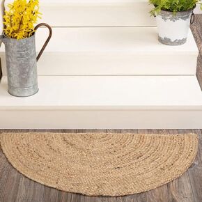 Jute Area Rug Oval 2x4 ft with Black Lining Handwoven Braided Natural Fibre Boho Soft Chunky Runner For Living Room Bedroom Entryway Hallways Indoor Outdoor Framhouse Kitchen Beige