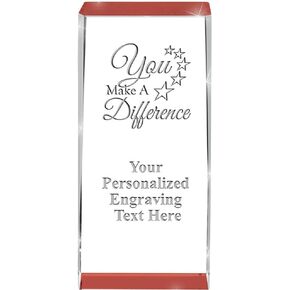 4.5" You Make A Difference Spotlight Red Crystal Award with Your Own Text, Personalized You Make A Difference Crystal Trophy, Engraving Included, Prime