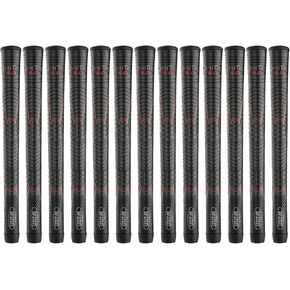 Winn Grips 52DT-JBK Dri-Tac 2.0 series Advance Polymer Technology, 13 Piece Golf Grip Bundle-Standard Size, Jet Black-Red
