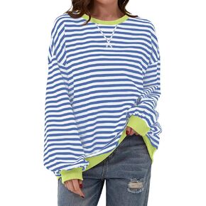 Women Oversized Striped Sweatshirt Loose Pullover Long Sleeve Fall 2024 Casual Hoodies Y2K Crew Neck Sweater