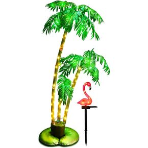 أشجار النخيل المضاءة للفناء الخارجي جذوع استوائية بطول 4 أقدام وأضواء ممر فلامنغو الشمسية الوردية، إضاءة LED لشجرة النخيل ضوء استوائي مزيف للفناء الخارجي والحديقة وحمام السباحة in Kuwait