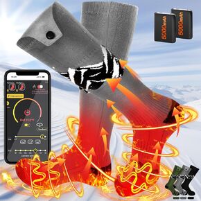 SNOW LEOPARD Heated Socks for Men Women, APP Control Electric Socks with Rechargeable 5V/5000mAh Powered Battery, Washable Foot Warmer for Winter Outdoor Skiing Hiking Riding