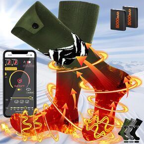 SNOW LEOPARD Heated Socks for Men Women, APP Control Electric Socks with Rechargeable 5V/5000mAh Powered Battery, Washable Foot Warmer for Winter Outdoor Skiing Hiking Riding