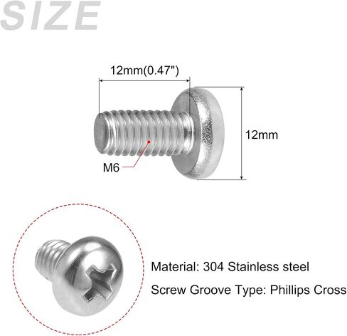 براغي آلة METALLIXITY (M6x12mm) 30 قطعة، مسامير فيليبس كروس 304 من الفولاذ المقاوم للصدأ - لتركيب الأثاث، والمثبتات الميكانيكية، والمعدات المكتبية in Saudi Arabia