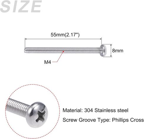 METALLIXITY Machine Screws (M4x55mm) 20Pcs, Phillips Cross Pan Bolts 304 Stainless Steel - for Furniture Installation, Mechanical Fasteners, Office Equipment in Saudi Arabia