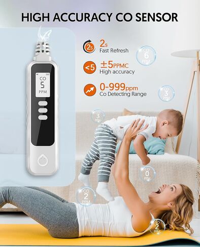 Carbon Monoxide Detectors Portable CO Detector Battery Powered, Handheld Carbon Monoxide Monitor Alarm Detector with LCD Display for Home/Outdoor/Travel (Batteries Included) (Black) in Kuwait