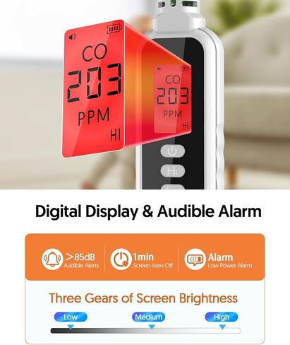 Carbon Monoxide Detectors Portable CO Detector Battery Powered, Handheld Carbon Monoxide Monitor Alarm Detector with LCD Display for Home/Outdoor/Travel (Batteries Included) (Black) in Kuwait