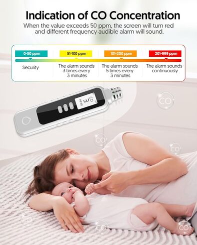 Carbon Monoxide Detectors Portable CO Detector Battery Powered, Handheld Carbon Monoxide Monitor Alarm Detector with LCD Display for Home/Outdoor/Travel (Batteries Included) (Black) in Kuwait