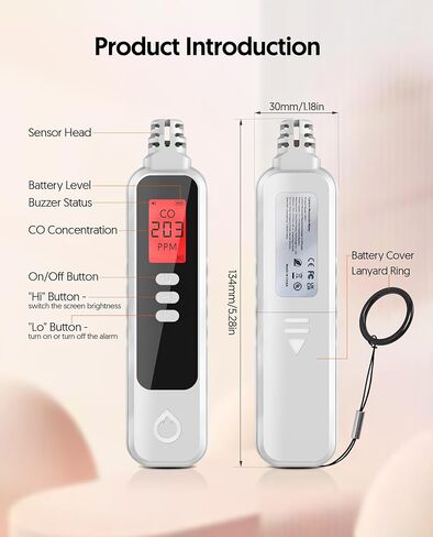 Carbon Monoxide Detectors Portable CO Detector Battery Powered, Handheld Carbon Monoxide Monitor Alarm Detector with LCD Display for Home/Outdoor/Travel (Batteries Included) (Black) in Kuwait