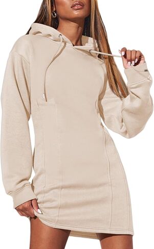 فساتين AlvaQ النسائية بغطاء للرأس لخريف وشتاء 2024، سترة غير رسمية بأكمام طويلة ورباط، بلوفر، فستان قصير in Kuwait