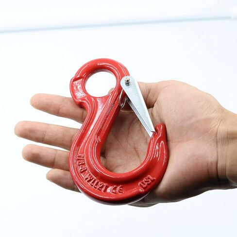 2-Pack G80 Eye Hooks with Self-Lock Latch, 2400lbs WLL (9600 lbs Breaking Force) - Heavy Duty Slip Hooks 1.12T for Hoisting, Rigging, Towing, and Trailer Transport in Saudi Arabia