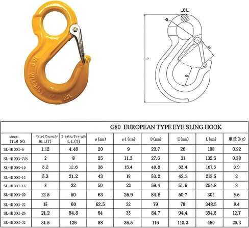 2-Pack G80 Eye Hooks with Self-Lock Latch, 2400lbs WLL (9600 lbs Breaking Force) - Heavy Duty Slip Hooks 1.12T for Hoisting, Rigging, Towing, and Trailer Transport in Saudi Arabia