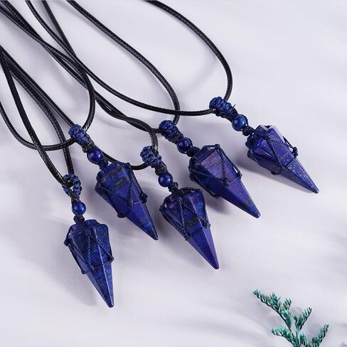 6 Facet Reiki Chakra Crystal and Healing Stone Necklace Pointed Crystal Pendant Reiki Stone Adjustable Rope Necklace for Women Men in Saudi Arabia