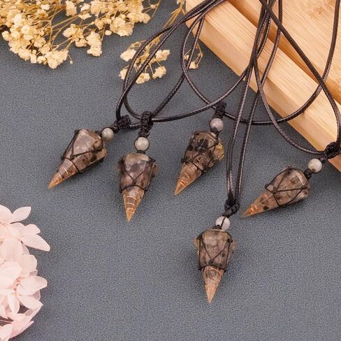 6 Facet Reiki Chakra Crystal and Healing Stone Necklace Pointed Crystal Pendant Reiki Stone Adjustable Rope Necklace for Women Men in Saudi Arabia