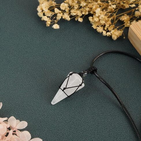 6 Facet Reiki Chakra Crystal and Healing Stone Necklace Pointed Crystal Pendant Reiki Stone Adjustable Rope Necklace for Women Men in Saudi Arabia
