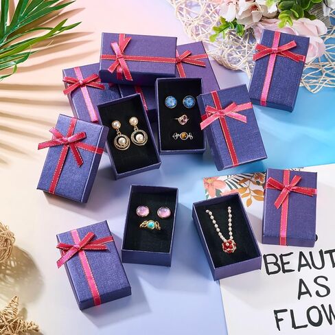 12pcs Jewelry Paper Boxes Bulk Purple Cardboard Rectangle Box Cases with Ribbon Bow for Birthday Wedding Earring Ring Necklace Bangle Bracelets Packaging 3.2 x 2.1 Inches in Saudi Arabia