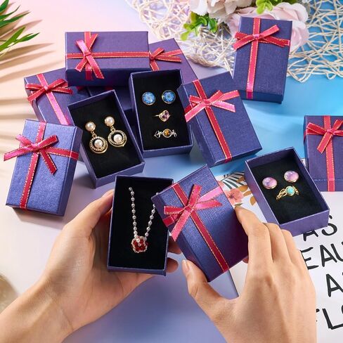12pcs Jewelry Paper Boxes Bulk Purple Cardboard Rectangle Box Cases with Ribbon Bow for Birthday Wedding Earring Ring Necklace Bangle Bracelets Packaging 3.2 x 2.1 Inches in Saudi Arabia
