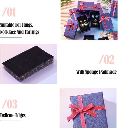 12pcs Jewelry Paper Boxes Bulk Purple Cardboard Rectangle Box Cases with Ribbon Bow for Birthday Wedding Earring Ring Necklace Bangle Bracelets Packaging 3.2 x 2.1 Inches in Saudi Arabia