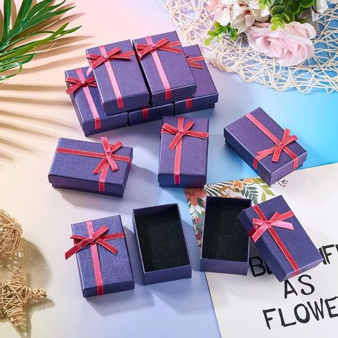 12pcs Jewelry Paper Boxes Bulk Purple Cardboard Rectangle Box Cases with Ribbon Bow for Birthday Wedding Earring Ring Necklace Bangle Bracelets Packaging 3.2 x 2.1 Inches in Saudi Arabia