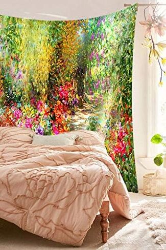 JAWO Flower Tapestry Colorful Floral Plants Tapestry Spring Theme Mystic Secret Garden Wild Flower Tapestry Wall Hanging Dorm Decor Wall Tapestries For Living Room Bedroom Picnic Wall Deco (80X60) in Kuwait