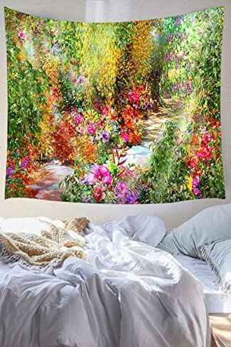 JAWO Flower Tapestry Colorful Floral Plants Tapestry Spring Theme Mystic Secret Garden Wild Flower Tapestry Wall Hanging Dorm Decor Wall Tapestries For Living Room Bedroom Picnic Wall Deco (80X60) in Kuwait