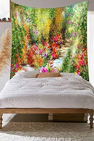 JAWO Flower Tapestry Colorful Floral Plants Tapestry Spring Theme Mystic Secret Garden Wild Flower Tapestry Wall Hanging Dorm Decor Wall Tapestries For Living Room Bedroom Picnic Wall Deco (80X60) in Kuwait