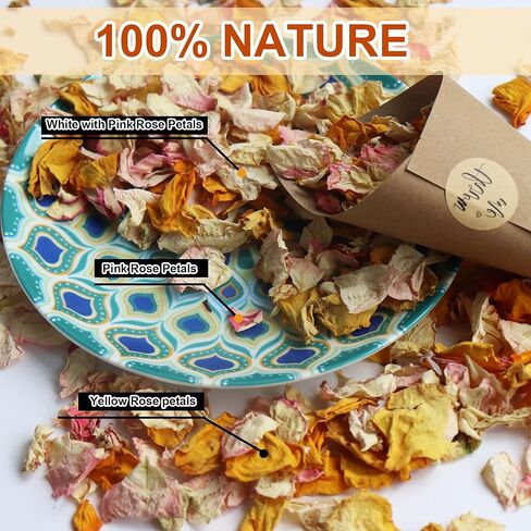 2.5 QT Dried Rose Flower Petals Biodegradable Confetti, 30 Cups Mix Real Natural White Pink Yellow Rose Petals for Wedding Proposal Party Valentine's Day Decor Flower Girls in Kuwait