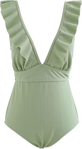 بدلة سباحة نسائية من قطعة واحدة بلون الخردل/الأسود/الكراميل/الفيروز/النعناع/الوردي من CHICWISH in Kuwait