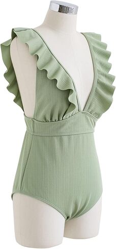 بدلة سباحة نسائية من قطعة واحدة بلون الخردل/الأسود/الكراميل/الفيروز/النعناع/الوردي من CHICWISH in Kuwait