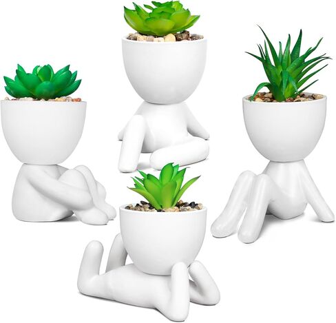 Pack of 4 White Mini Artificial Succulents, Ceramic Humanoid Greenery, Artificial Fake Plants, Bathroom Plants for Bathroom Decoration, Indoor Office, Christmas Decorations in Saudi Arabia