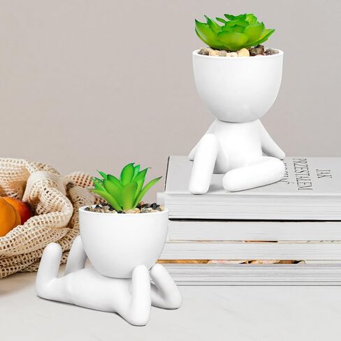 Pack of 4 White Mini Artificial Succulents, Ceramic Humanoid Greenery, Artificial Fake Plants, Bathroom Plants for Bathroom Decoration, Indoor Office, Christmas Decorations in Saudi Arabia