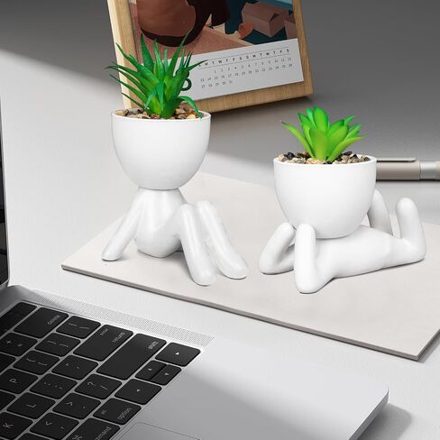 Pack of 4 White Mini Artificial Succulents, Ceramic Humanoid Greenery, Artificial Fake Plants, Bathroom Plants for Bathroom Decoration, Indoor Office, Christmas Decorations in Saudi Arabia