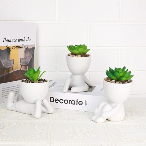 Pack of 4 White Mini Artificial Succulents, Ceramic Humanoid Greenery, Artificial Fake Plants, Bathroom Plants for Bathroom Decoration, Indoor Office, Christmas Decorations in Saudi Arabia