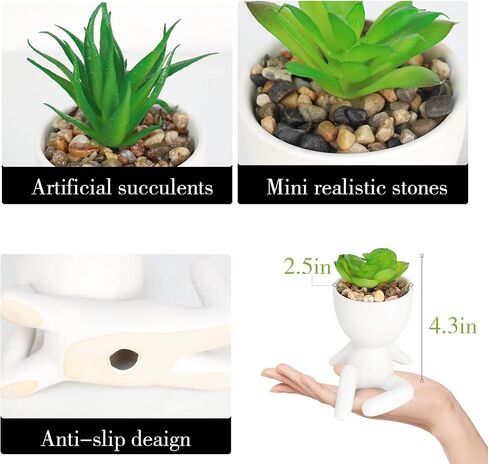 Pack of 4 White Mini Artificial Succulents, Ceramic Humanoid Greenery, Artificial Fake Plants, Bathroom Plants for Bathroom Decoration, Indoor Office, Christmas Decorations in Saudi Arabia