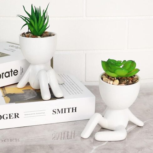 Pack of 4 White Mini Artificial Succulents, Ceramic Humanoid Greenery, Artificial Fake Plants, Bathroom Plants for Bathroom Decoration, Indoor Office, Christmas Decorations in Saudi Arabia